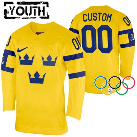 Camisola Suécia Personalizado 2022 Winter Olympics Amarelo Authentic - Criança